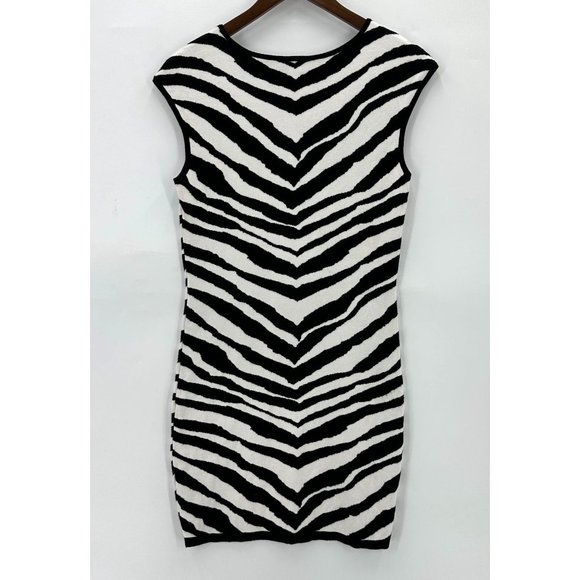 Express Dress Womens Bodycon Sleeveless Knit Animal Print Zebra Black White M - Picture 2 of 8
